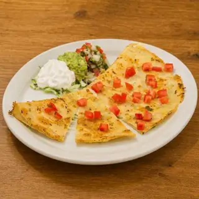 Kids Cheese Quesadilla, Rice, & Beans.