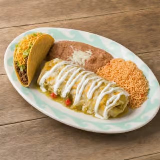#18-Beef Burrito, Taco, Rice & Beans.