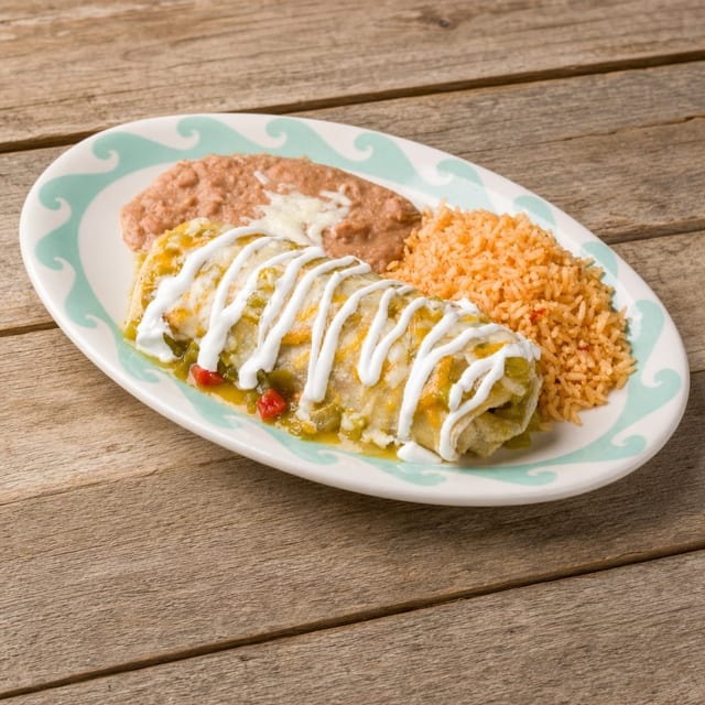 #13-Beef Burrito, Enchilada, Rice & Beans.
