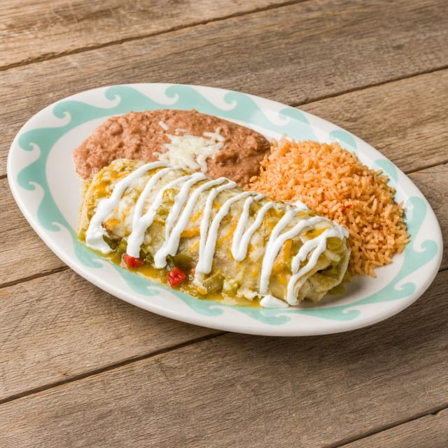 #13-Beef Burrito, Enchilada, Rice & Beans.
