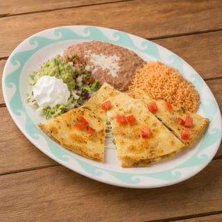 Quesadilla, Taco, and Rice & Beans