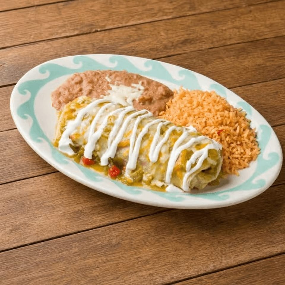 Enchilada, Tamale, Rice, & Beans.