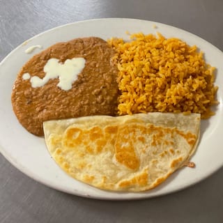 Kids Cheese Quesadilla, Rice, & Beans