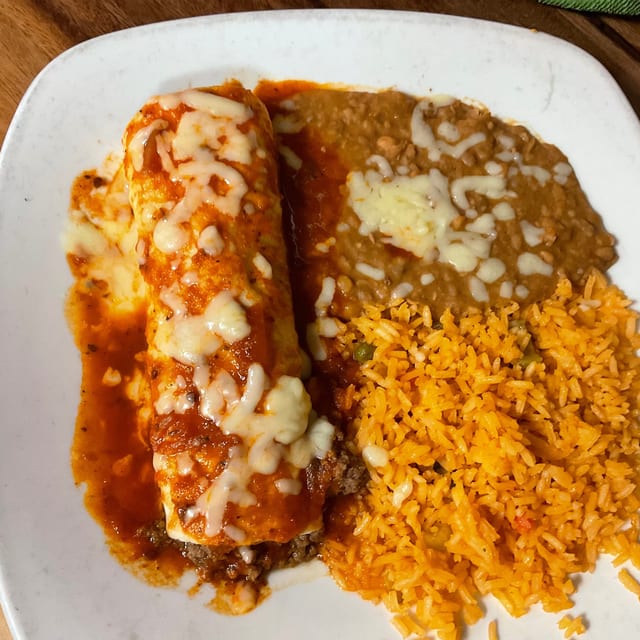 Kids Enchilada, Rice & Beans.