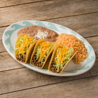 #10 - 3 Beef Tacos, Rice & Beans